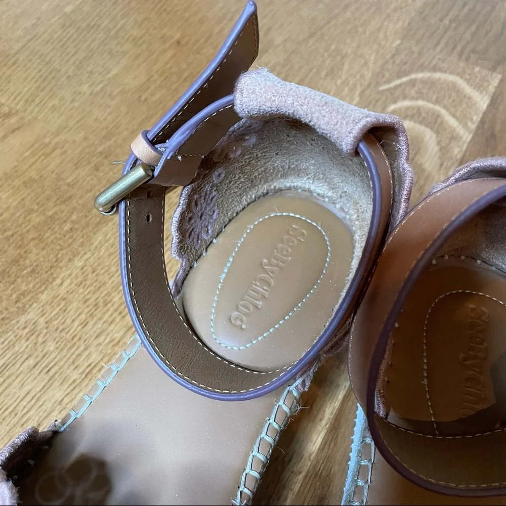 See by Chloe Pink Glyn Floral Laser Cut Espadrille Flat